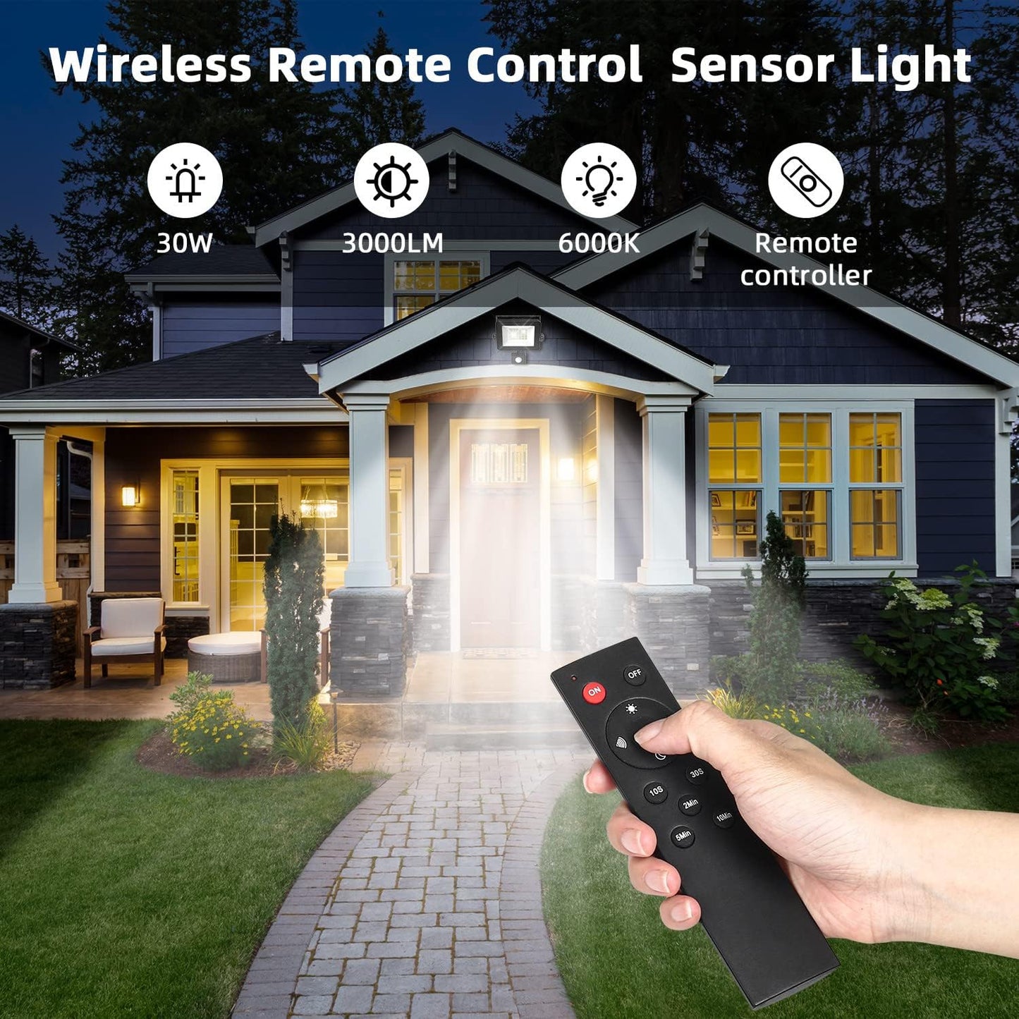 Aomeya Motion Sensor Outdoor Security Light, 30W 2750 Lumen LED Floodlights with PIR Sensor, IP66 Waterproof Motion Sensor Outdoor Wall Light with Remote Control for Garden, Backyard, Garage