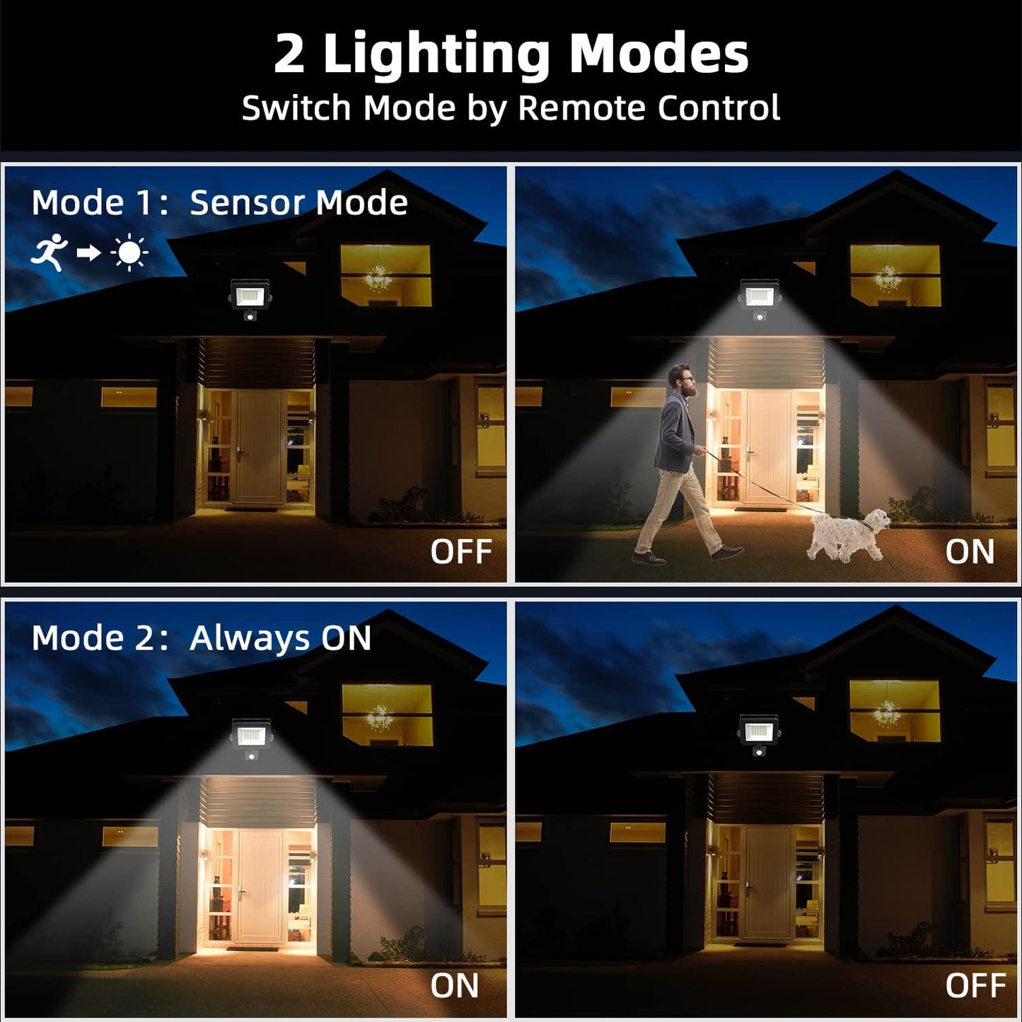 Aomeya Motion Sensor Outdoor Security Light, 30W 2750 Lumen LED Floodlights with PIR Sensor, IP66 Waterproof Motion Sensor Outdoor Wall Light with Remote Control for Garden, Backyard, Garage