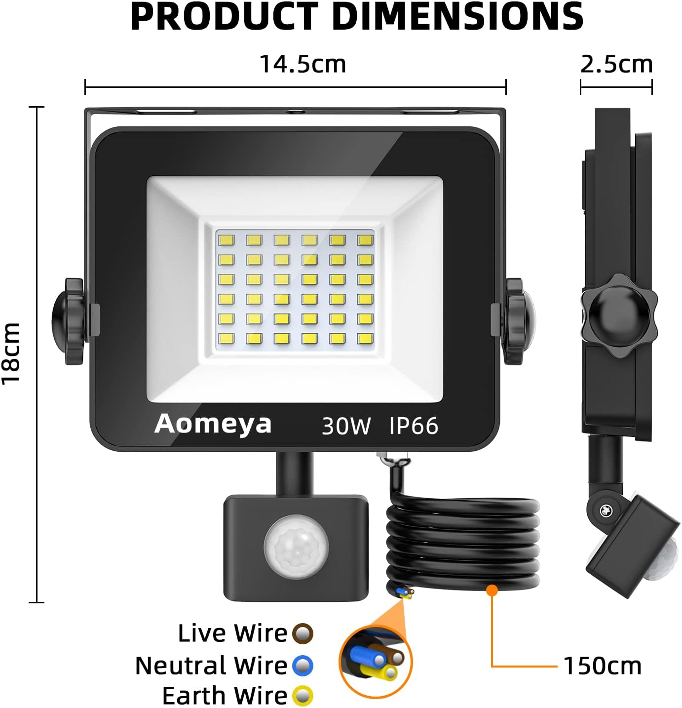 Aomeya Motion Sensor Outdoor Security Light, 30W 2750 Lumen LED Floodlights with PIR Sensor, IP66 Waterproof Motion Sensor Outdoor Wall Light with Remote Control for Garden, Backyard, Garage